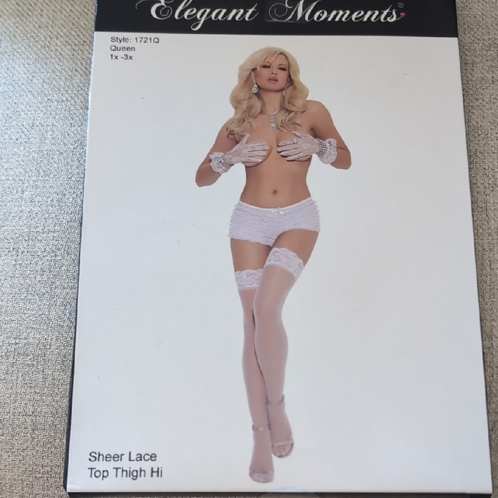 Elegant Moments Sheer Lace Thigh Highs - White